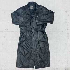 VTG IOU Leather Trench Coat Black Duster Jacket Women’s Large Edgy Career